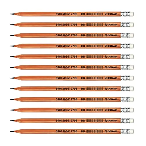DONAU 7388001PL-99 Bleistift Zedernholz/HB Bleistifte mit Radiergummi / 12 Stück / 12er Pack/Sechskantform/Ungiftig