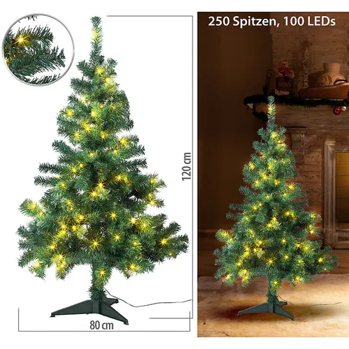 infactory Weihnachtsbaum mit Bodenständer, 120 cm, 250 Spitzen, 100 LEDs