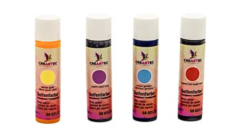 CREARTEC Natürliche Seifenfarbe Transparent - Seifenherstellung/Seifenkreationen - Farben: Teerose, Violett, Enzian, Tuliprot - Inhalt: 40ml - Made in Germany