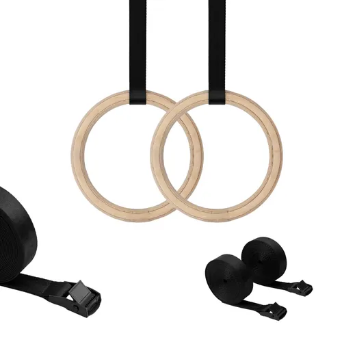 Turnringe Holz - Turnen Ringe Traning für Full Body Workout Calisthenics, Gymnastikringe mit Gurten und Tasche für Indoor