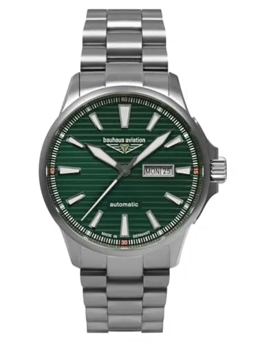 Bauhaus Aviation 2862M-4 Herrenuhr mit Edelstahlband Automatik 10 ATM Saphirglas Tag/Datum