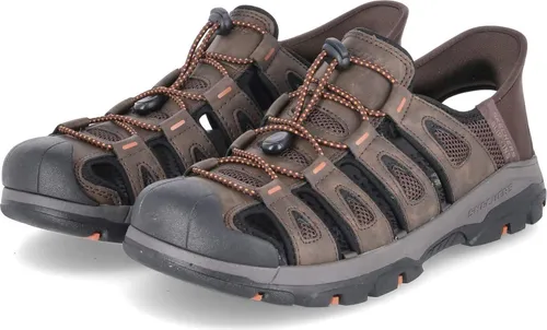 Skechers Herren Sandale Tresmen Norvick - Wanderschuhe: Bequeme Slip-in Sandale aus Synthetik und Textil in Braun, ausgestattet mit elastischer Schnellschnürung und Heel Pillow für optimalen Tragekomfort.