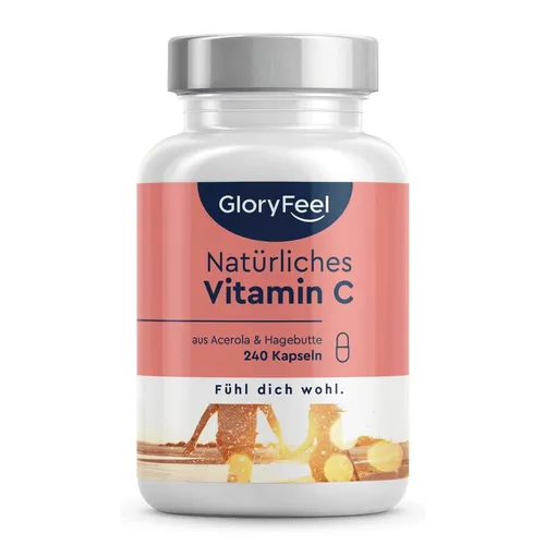 Hochdosiertes Natürliches Vitamin C - 240 Vegane Kapseln - Vitamin C Präparate, 400mg reines Vitamin C aus Acerola- und Hagebutten-Extrakt, ideal für Immunsystem und Kollagenbildung, 4 Monate Vorrat, in Deutschland hergestellt und laborgeprüft.