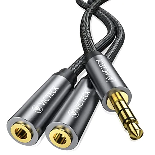 Audio Splitter 3,5mm Aux Splitter Verlängerung Kabel für Zwei Kopfhörer, Klinke Kabel Klinkenstecker Adapter kompatibel mit Kopfhörer, Handy, PC, Tablet, Headset, Autoradio, Lautsprecher usw. 25cm
