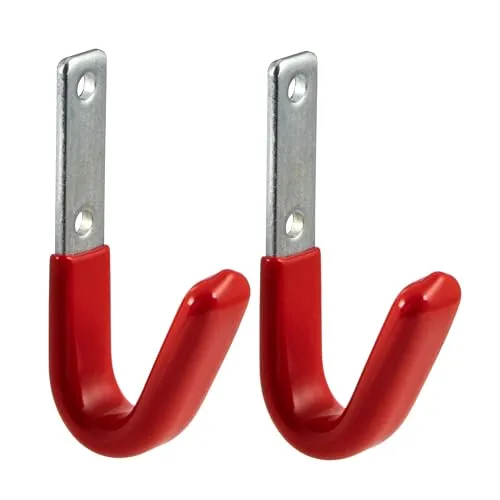 Gedotec Wandhalterung - Universalhaken Stahl verzinkt gummiert | 2 Stück Leiterhaken gebogen - rot | Gerätehaken inkl. Befestigungsmaterial | Allzweckhaken aus Metall | Wandhaken zum Schrauben