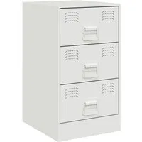 vidaXL Nachttisch Weiß 34,5x39x62 cm aus Stahl - Stylischer Nachttisch mit 3 Schubladen aus hochwertigem kaltgewalztem Stahl, pflegeleicht und ideal für eine ordentliche Aufbewahrung in jedem Schlafzimmer.