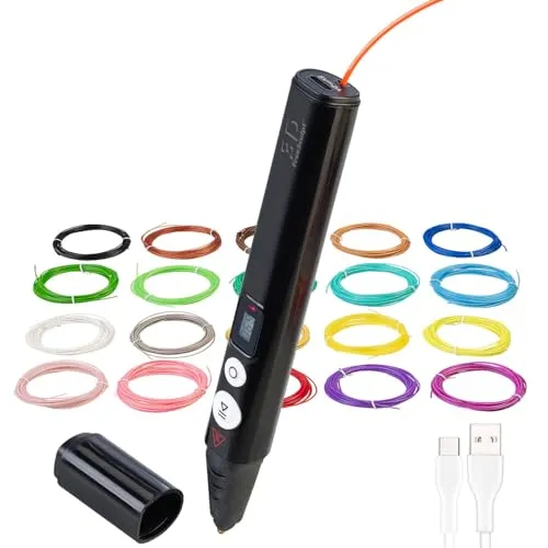 PEARL FreeSculpt 3D Drucker Stift: Kompakter 3D-Stift, USB-C-Stromversorgung, 20 Bunte PLA-Filamente (Druckerstift, 3D Stifte Bilder, Kugelschreiber)