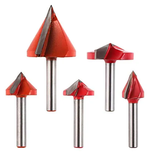 Genmitsu V-Nutenfräser-Bitsatz, 5-teilig, 60°/90°/120°/150° Winkel, 6mm Schaft, 3D V-Form Fräser, Holzfräser, CNC-Gravur Fräser, Wolframstahl
