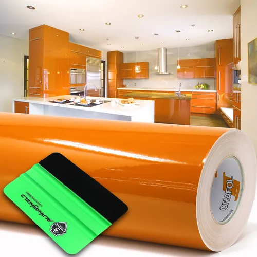 10m Oracal 621 Glanz 036 Hellorange Plotterfolie + Rakel Klebefolie Möbelfolie
