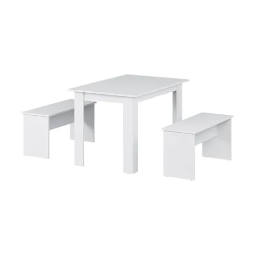 Vicco Essgruppe Sentio, Weiß 110 x 70 cm, 3-tlg. Set mit 2 Bänken - Essgruppe für platzsparende Lösungen, bestehend aus einem Esstisch und 2 verstaubaren Bänken, ideal für kleine Räume.