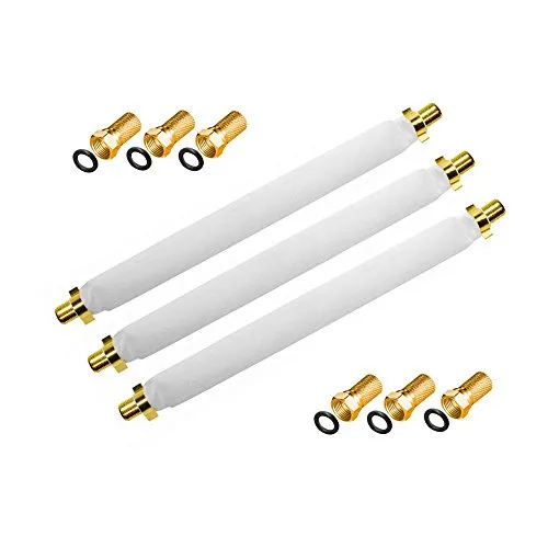 ARLI 3x Fensterdurchführung 20 cm – Selbstklebend + 6x F-Stecker vergoldet breiter Mutter und Dichtring75 Ohm | Flachkabel für Fenster & Türen Wohnwagen Camping | SAT TV Koaxialkabel