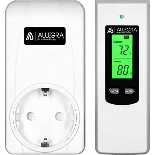 ALLEGRA Wireless Thermostat Steckdose - Digitaler Temperaturregler mit Fernbedienung - Programmierbare Thermostate für Zuhause mit Heiz- und Kühlmodus. Intelligente Temperaturregelung per Fernbedienung für maximalen Komfort und Energieeinsparung.