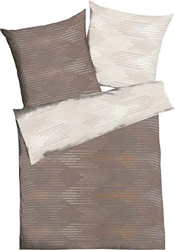 Kaeppel Wendebettwäsche Ikat Mako-Satin Nougat 135x200 cm - Bettwäsche-Set im modernen Streifen Design mit praktischem Wendefunktion, aus 100% Baumwolle für hohen Schlafkomfort, waschbar bis 60°C.