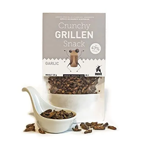 Crunchy Grillen 'Garlic' - 20g Insekten Snack zum Sofortverzehr oder als Kochzutat - Insektensnack von 'SNACK insects'