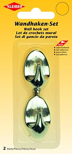 Kleiber 52303 Wandhaken 2 Stück selbstklebend, Plastik, Silber, 4 x 2,5 x 1,9 cm