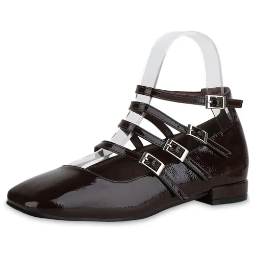 VAN HILL Damen Riemchenballerinas Flach Lack von Van Hill