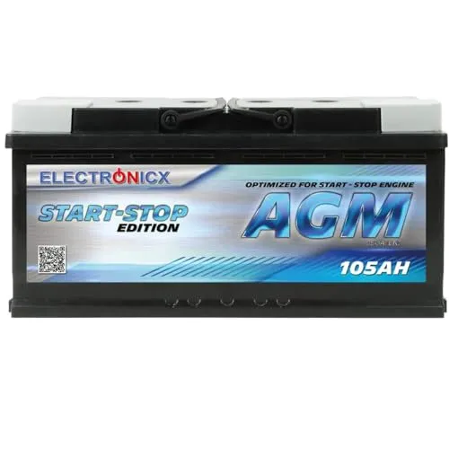 Electronicx AGM Autobatterie 105Ah 12V – 950A EN Starterbatterie, 105 Ah AGM Batterie, wartungsfrei, versiegelt, vibrationsfest, kompakt, leistungsstark, ideal für PKW, SUV, Nutzfahrzeuge