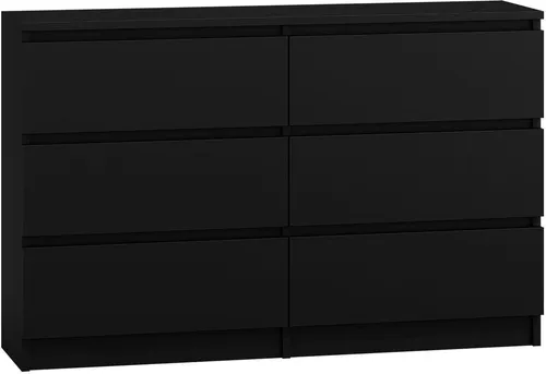 Kommode mit 6 Schubladen, Mattschwarz, 138 x 78 x 39 cm