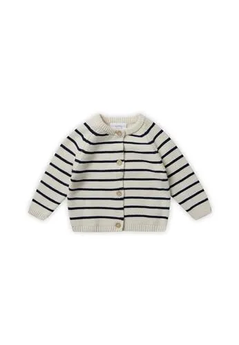 Stellou & friends CardiganStrickjacke für Baby & Kleinkind mit Knöpfen in HolzOptik, Mädchen & Jungen Hochwertige Kleidung aus 100% Baumwolle, Perfekt für Herbst & Winter 50/56 White Stripes