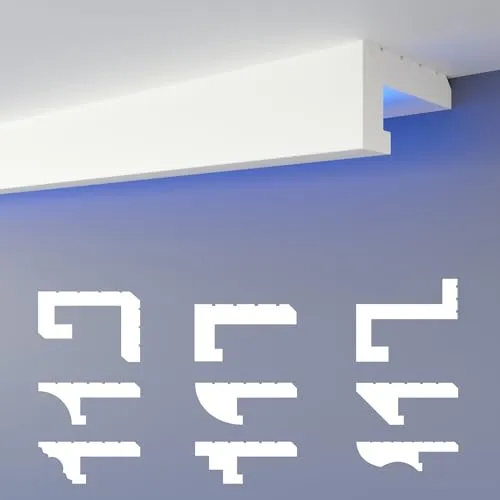 HEXIMO Eckprofil HLED 11 - LED-Schattenfugenprofil - Eckprofile für indirekte Beleuchtung, geeignet für Feuchträume, 10,2 Meter, aus hochwertigem XPS-Styropor für langlebige Deckenleisten.