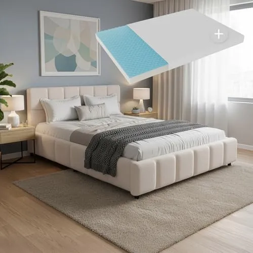 Juskys Polsterbett Florenz 140 x 200 cm mit Matratze – Modernes Bouclé Design in Creme - Das Polsterbett Florenz vereint modernes Design und hohen Komfort. Mit stabiler Konstruktion, quadratisch abgestepptem Kopfteil und einer atmungsaktiven Matratze ist es ideal für entspannte Nächte und stilvolle Schlafzimmer.