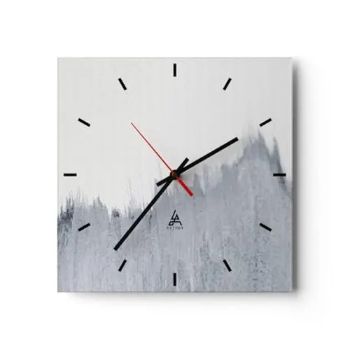 Modern Wanduhr Minimalismus Stück Verwischen 30x30cm Quadrat Klein Wand Uhr Glas Analog Zimmeruhren Küche Büro Wohnzimmer Glasuhr Wall Clock Dekoration Design Wanddekoration Küchenuhr C3AC30x30-6020