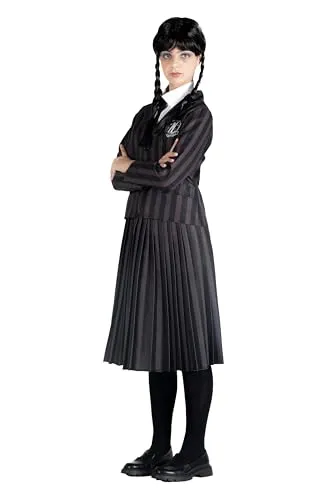 Ciao Wednesday Addams Nevermore Academy Kostüm - Offizielles Wednesday TV Series Kostüm für Mädchen, inklusive Jacke, Rock und Perücke - perfekt für Halloween, Karneval und Kostümpartys.