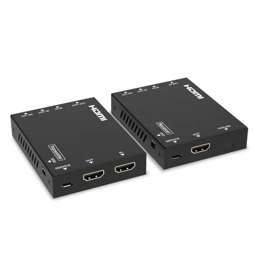 FeinTech HX230 HDMI 2.0 Over LAN Extender 4K 60Hz - Extender für HDMI 2.0 über bis zu 70 m Ethernet, ideal für große Räume. Unterstützt 4K @ 60 Hz und kommt mit einem separaten Audio-Extractor für flexible Audio-Lösungen.