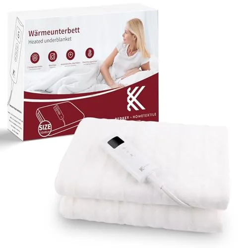 REDKEY Wärmeunterbett mit Abschaltautomatik, Heizdecke Unterbett mit 7 Temperaturstufen, Heizunterbett mit Überhitzungsschutz, waschbar, 150x80 cm, Befestigungsgurte