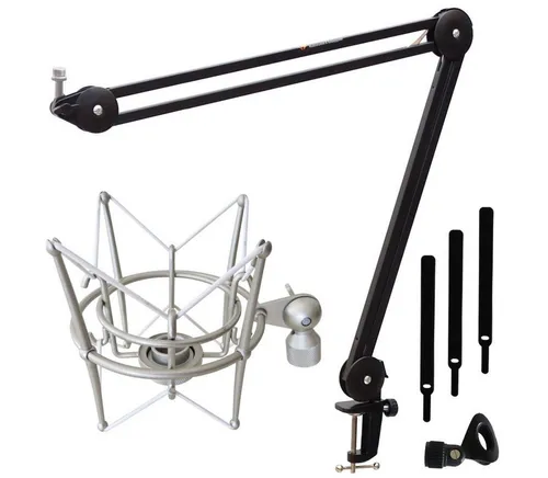 keepdrum Mikrofonständer MS138 mit MS089SV Spinne - Mikrofonständer für perfekte Aufnahmen: Flexibler Gelenkarm aus Metall mit 360° Drehung, Tragkraft bis 800g und inklusive elastischer Mikrofonspinne zur effektiven Entkopplung von Störgeräuschen.