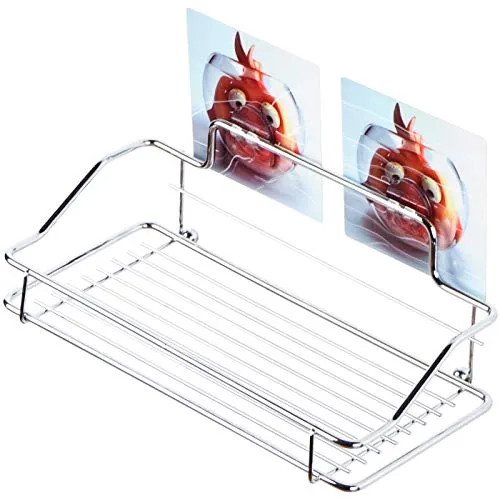 Sanilo Duschablage ohne Bohren | Hochwertiges Duschregal aus Edelstahl | Duschkorb mit Haken 25,0 x 11,5 x 9 cm (Goldfisch)