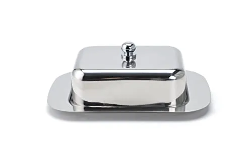 Echtwerk Butterdose aus Edelstahl, hochwertige Butterschale, Butterbox mit Deckel, Butterglocke für Frühstück und Küche, 250 gr Butter Aufbewahrung, Silber-Edition, 18,5x12,2x7,0 cm
