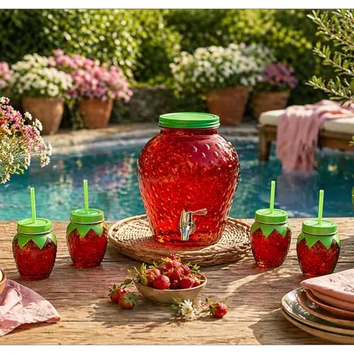 5tlg Wasserspender Set mit Zapfhahn und Gläsern