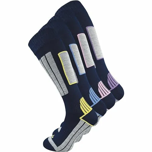GAWILO Damen Skisocken (4er-Pack) - 20% wärmende Wolle - Sportsocken mit speziellem Materialmix für warme, trockene Füße. Handgekettelte Spitze und mittelstarke Polsterung bieten hohen Tragekomfort und Schutz.