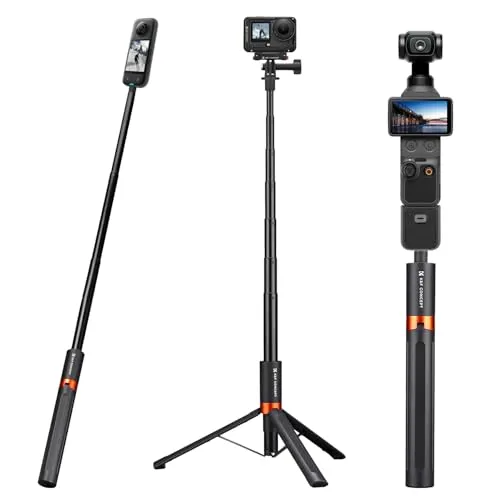 K&F CONCEPT 168 cm Selfie-Stick, 2-in-1Selfie Stick Stativ für Actionkamera | Unsichtbarer Selfiestick für Insta360 X6/X5/X4/X4 Air/Ace Pro 2, Luna Ultra, Pocket 4P/4/3, Osmo Action 5 Pro/6/4, JF-105L