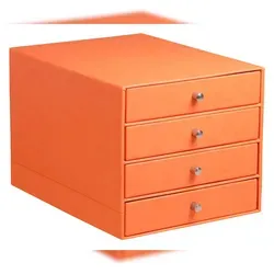 Rhodiarama Schubladenbox mit 4 geschlossenen Laden - Kunstleder in Tangerine - Stylische Schubladenbox aus Kunstleder mit 4 geschlossenen Fächern, ideal für Ordnung und Dekoration im Büro oder Zuhause.