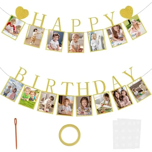 NISENTIA Happy Birthday Fotogirlande Girlande Deko, Geburtstag Girlande Banner, Baby Meilenstein Girlande, Foto Hängende Wanddekoration für Party Dekor Mädchen/Jungen