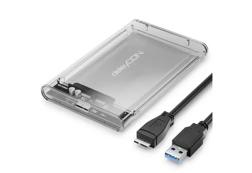 deleyCON Festplatten-Gehäuse deleyCON Festplattengehäuse 2,5“ SATA3 HDD SSD 7mm 9,5mm Micro-USB