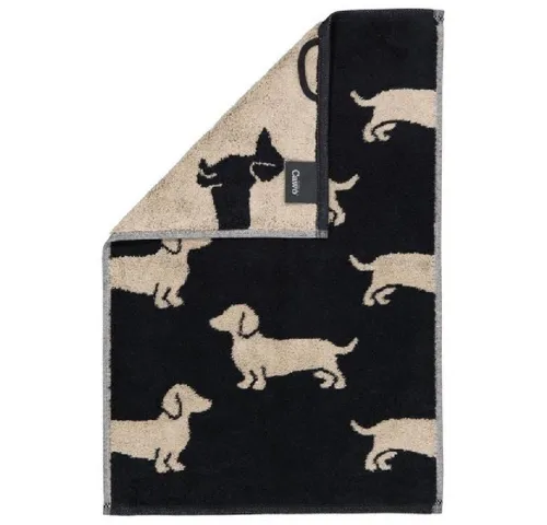 Cawö Badetücher Gästehandtuch We love Dogs Dackel Schwarz Beige (30x50cm)