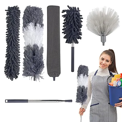 Gvolatee 6 stücke Staubwedel Teleskop, Staubwischer Waschbar Mikrofaser Multifunktion Verbiegbare Eckbesen Ausziehbar bis 250 cm, Staubwedel Teleskopstange Entfernt Mühelos für Decken Spinnweben