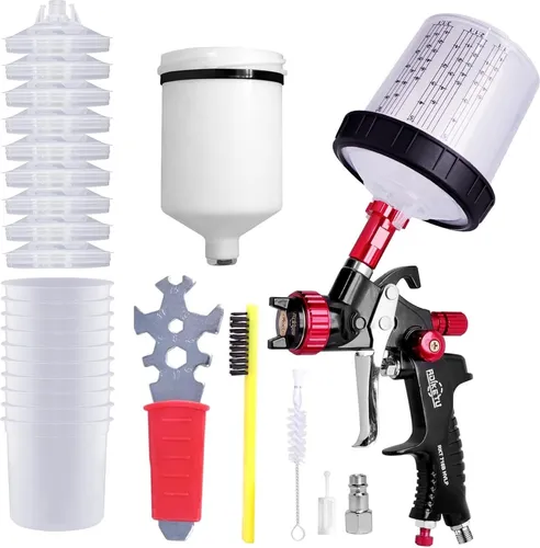 HVLP Lackierpistole-Professionelle Farbspritzpistole mit 1,3 mm Düse /600 ml Plastikbecher