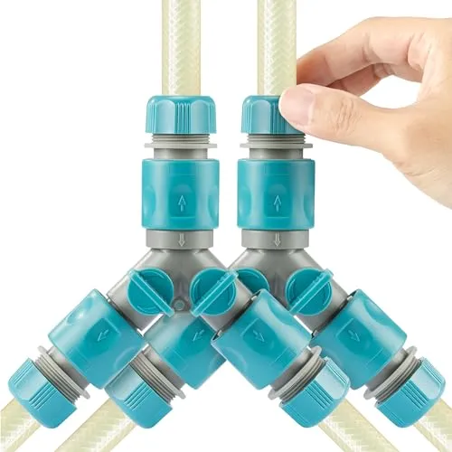 Navaris 2X 2-Wege-Verteiler mit Absperrventil - Doppel Anschluss Gartenschlauch Set - 2er Set zweiseitiger Schlauch Adapter mit 1/2