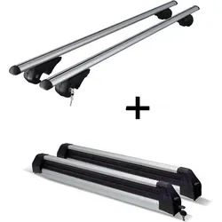 Relingträger Rio 135 mit Skiträger für Toyota RAV4 ab 2013 - Fahrradträger-Set für Toyota RAV4 ab 2013, inklusive ausziehbarem Skiträger für bis zu 6 Skier oder 4 Snowboards, abschließbar und einfach zu montieren.