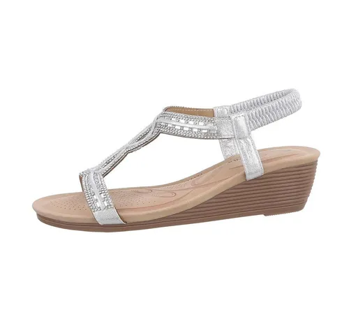 Ital-Design Elegante Wedge-Sandalen mit Komfort- und Stilelementen - Schicke Keilsandaletten in Silber (Gr. 38) mit 5 cm Absatzhöhe. Ideal für stilvolle Auftritte und bequemes Tragen. Perfekt für warme Tage und besondere Anlässe.