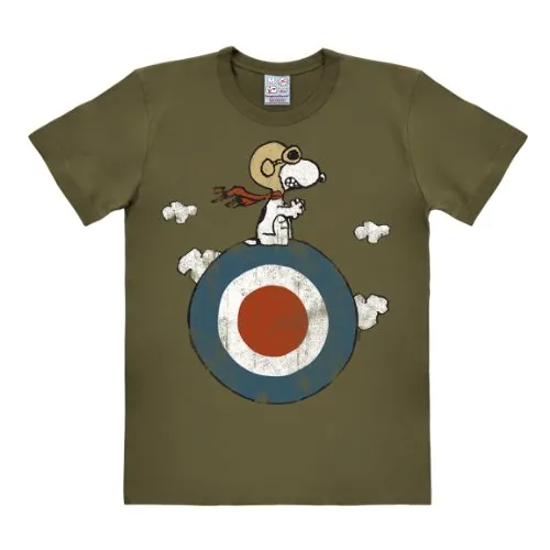 LOGOSHIRT T-Shirt Peanuts - Snoopy Pilot, lizenziertes Design in Olivgrün - Herren-Shirt mit 100% Baumwolle, gemütlichem Rundhalsausschnitt und coolem Snoopy Pilot Print – perfekt für den lässigen Alltag!