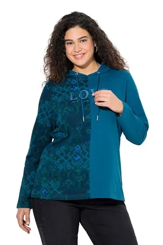 Ulla Popken Hoodie mit Patchdruck in Blau 54/56 - Bequemer Sweatshirt Hoodie mit Kapuze und modernem Patchdruck. Ideal für lässige Outfits, aus hochwertiger Baumwoll-Mischung für angenehmen Tragekomfort.
