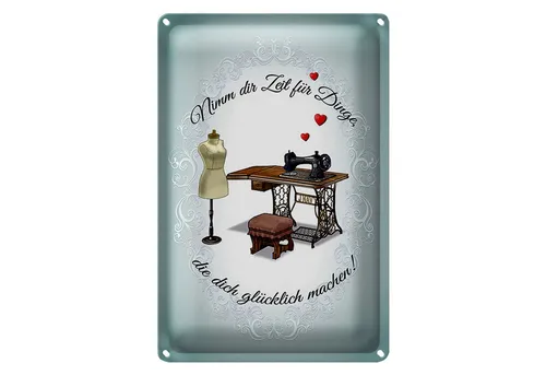 Roomando Metallschild Spruch 12x18cm Nähen macht dich glücklich