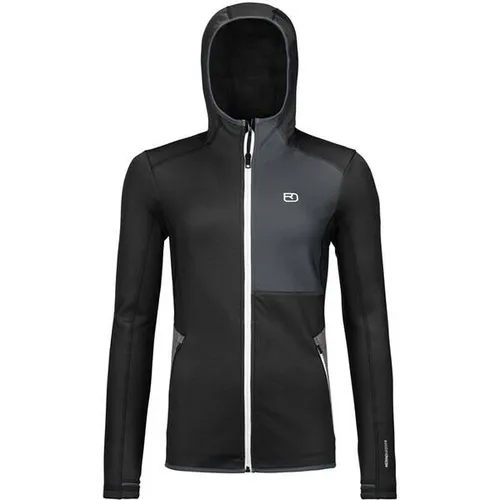 Ortovox Fleece Hoody Women Black Raven (XL) - Damenjacke aus recyceltem Polyester und Merino, ideal für kühle Tage. Hohe Funktionalität, Bewegungsfreiheit und natürliche Klimaregulation für optimale Winteraktivitäten.