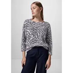 Print-Shirt STREET ONE STUDIO für Damen - Modisches T-Shirt in tiefblau mit U-Boot-Ausschnitt und 3/4-Ärmeln, ideal für einen lässigen Look. Pflegeleichter Stoff mit grafischem Muster, perfekt für den Alltag.