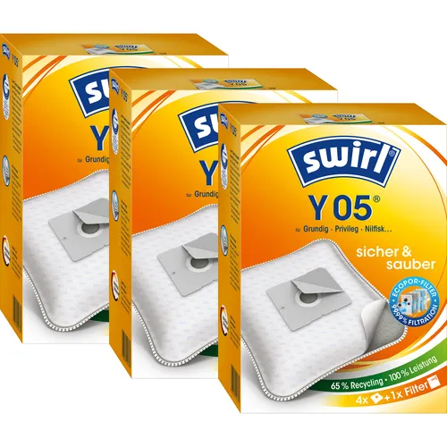 SWIRL Staubsaugerbeutel Y 05 EcoPor 3er-Pack - Staubsaugerbeutel für Grundig, Privileg und Nilfisk - hohe Filtration und umweltfreundlich im 3er-Pack für eine saubere Wohnung.